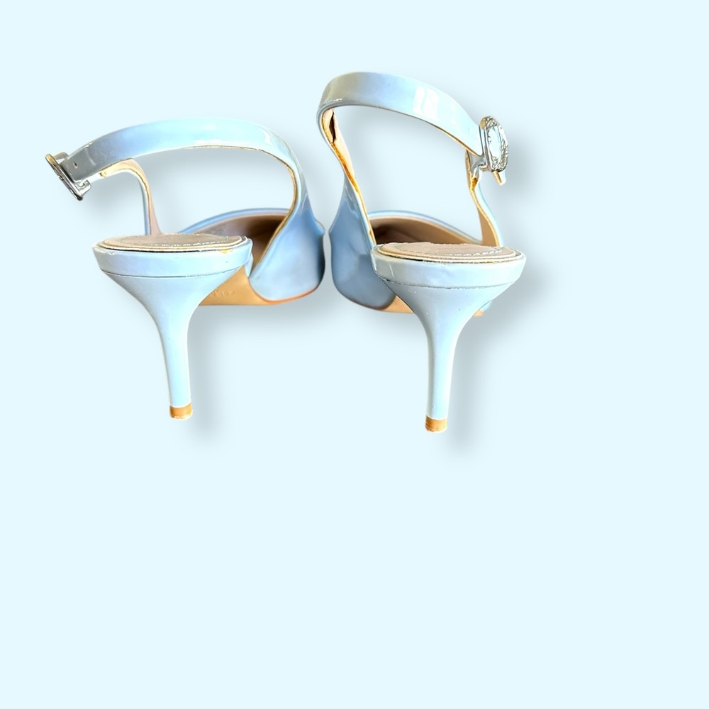 ZARA Basic Sky Blue Patent Slingback Heels Women’s 40 Pointed Toe Kitten Pumps - Picture 7 of 8